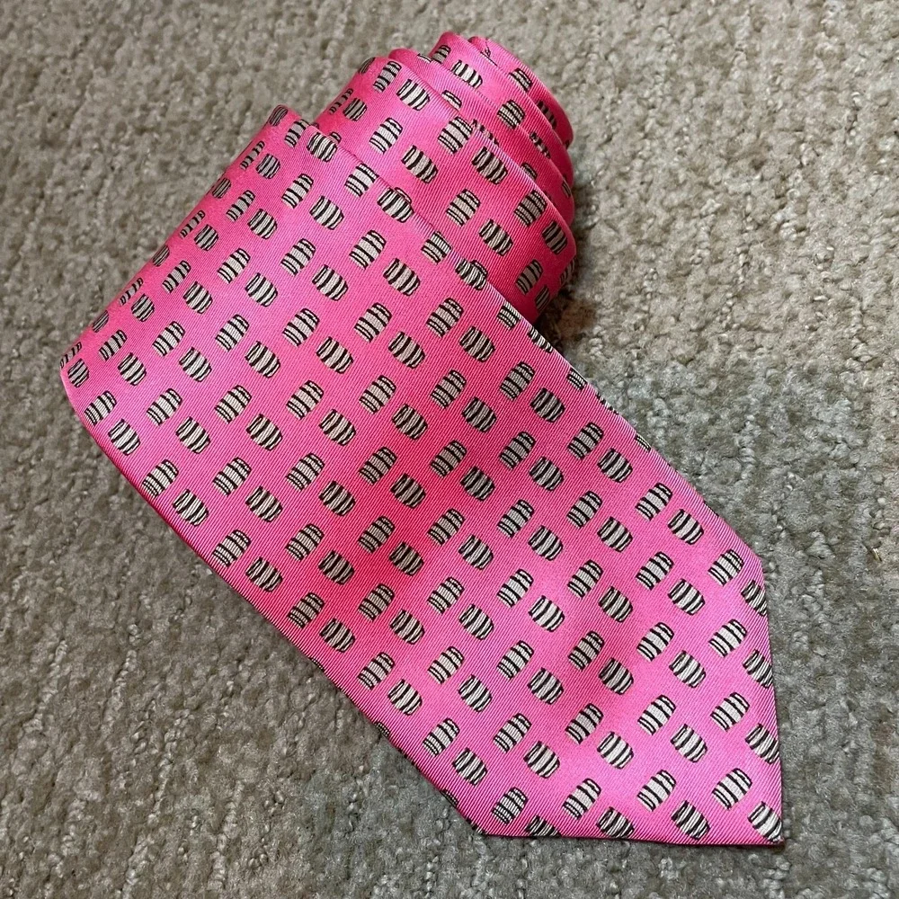 Brooks Brothers USA Pink Brown Barrels‎ Silk Tie Preppy Business Officewear